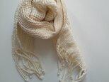 再販　UV防止　手織りシルクコットンミニストール　レース織り　白&アイボリーの画像