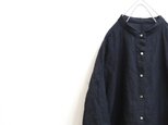 リネン＊ネイビーのノーカラーシャツ＊Fさまオーダー品