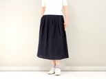 麻タックギャザースカート(ネイビー)#138