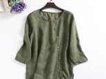 f244（再販）綿麻の織り生地　カラーの9分袖ブラウス　トップス