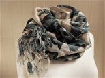 リネン シングルガーゼのストール　花柄　グレー系（亜麻色）