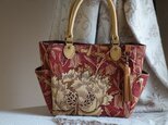 サイドポケットバッグS（英国輸入生地ウィリアムモリス：ハニーサックル＆チューリップ赤茶色）の画像