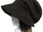 格子織ツィード/つば広女優帽子(ゆったりサイズ)◆黒系の画像