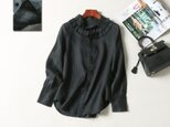 （再販4）春夏の着こなしに大活躍のリネン100％シャツ ブラックの画像