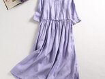 F263 (再販2) リネン100％　五分袖　ロングワンピース　紫