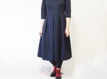【S】アーミッシュ風シンプルワンピース◇七分袖（ネイビー）*ジャージ素材*の画像