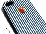 iphone5/iphone5s用/iphoneSE　軽量レザーケース（ブルーストライプ×ブラック）ロンドンストライプ　赤リンゴの画像