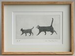 お散歩・二匹の猫/ 銅版画 (額あり）の画像