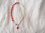 送料無料 Redcoral × Silver グラスビーズブレスレット