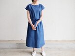 エシカルヘンプフレンチスリーブリボンドレス カレン族藍染め藍色の画像