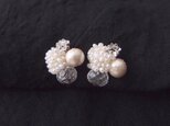 【真珠の刺繍イヤリング】 cotton pearl × crystal