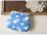 ■ヴィンテージ生地のがまぐちポーチ / ブルーに白の小花■