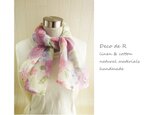 花柄リネン シングルガーゼの手ぬぐい　パープル／ピンク系の画像