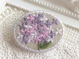 彩　紫陽花　刺繡ブローチ　紫系　楕円横型　の画像