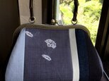 スワトウ刺繍の帯と紬の剥ぎ 竹の手がま口手提げ 【イソさまご予約品】