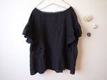 LINEN フリルチュニック *ブラック*　size FREEの画像