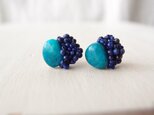 【天然石の刺繍ピアス】BlueOpal × LapisLazuli　ブルーオパール・ラピスラズリ