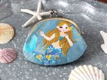 型染めがま口 中（人魚 ブルー）