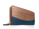 [名入可]木と革のラウンドZIP長財布 --- 贅沢な総革仕上げ　[ブルー]の画像
