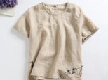 f62004（再販8）夏には　やはり麻のブラウス　ゆったりめ　レース裾　刺繍