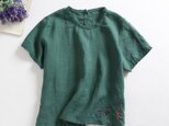 f62006(再販2)夏には　やはり麻のブラウス　ゆったりめ　レース裾　刺繍