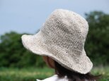 再販　手紡ぎコットンと麻糸のニット帽子の画像