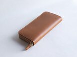 姫路産アラバスタレザー　ラウンドファスナー長財布　牛革　キャメル　aw-15hn