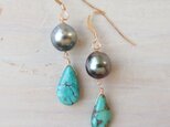K14GF turquoise & tahitian pearl pierceの画像