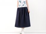 麻タックギャザースカート(ネイビー)#151