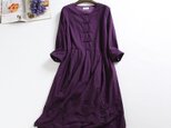 f70610（再販2）コットン生地　刺繍裾ワンピース　裏地付き　紫