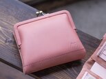 姫路産ソフトレザー　がま口のお財布　ピンク　財布　本革　桃　aw-03ga