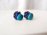 【天然石の刺繍ピアス】Blueopal×LapisLazuli　ブルーオパール・ラピスラズリ