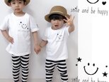 スマイルＴシャツ★星かハートの２柄☆名入れ可能です＊７０～大人サイズまで＊お揃いコーデ♪赤ちゃんも♪の画像