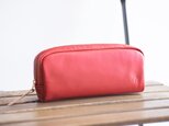 柔らかなポーチ　ホースレザー　ペンケース　レッド　化粧ポーチ　赤apo-06ps