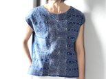 再販★ちくちく総手刺繍!刺し子のインディゴ染めコットンブラウスの画像
