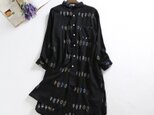 f80314(再販4)葉の刺繍　コットン100％　ロングシャツワンピース　ブラック