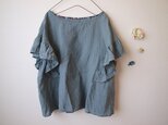 LINEN フリルチュニック *サックス*　size FREEの画像