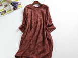 f82802★9月11日まで送料無料★一点のみ 綿麻の長袖ワンピース　ポケット付き