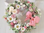 秋色ピンクリボン・マーガレットとローズのリース