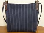 ☆受注製作☆ストライプデニムショルダーバッグ（紺ストライプ）