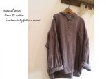 ブラウン×ブラック　ストライプ　長袖プルオーバー　Linen　ナチュラル服の画像