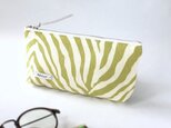 K様専用！大きめペンケース・内ポケット付（USA黄緑ゼブラ×黄緑無地帆布）