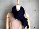 ディープネイビー ○ピュアカシミア100％ マフラー○ 手洗い可 吊編み丸胴 プレミアムタッチの画像