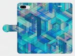 プリズムパターン　スマホケース（blue）iphone　5/5s/6/6s/SE/7　専用　手帳型スマホケースの画像