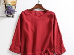 f92803(再販)一枚でおしゃれ完成！リボン　カラー　長袖トップス　麻　レデｲース