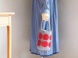 WOOL!ドット柄のワンマイルトート*赤×グレーベージュの画像