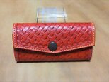 革のキーケース　バスケットウェーブ　赤