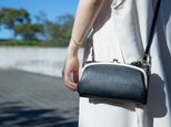 お財布ショルダー ブラック がま口 お財布ポシェット 長財布 姫路レザー 黒aw-17nns