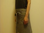 ☆綿麻:丈43cm グレーの水玉カフェエプロン☆