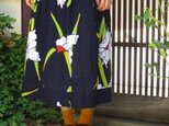 値引きしました！藍色浴衣リメイクスカート☆華やかな菖蒲の79㎝丈の画像